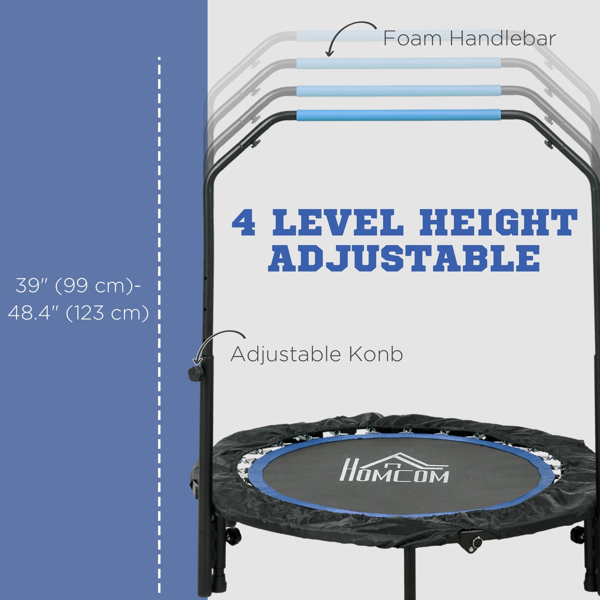 Soozier 40" Foldable Mini Fitness Trampoline, with Adjustable Foam Handle, Blue 