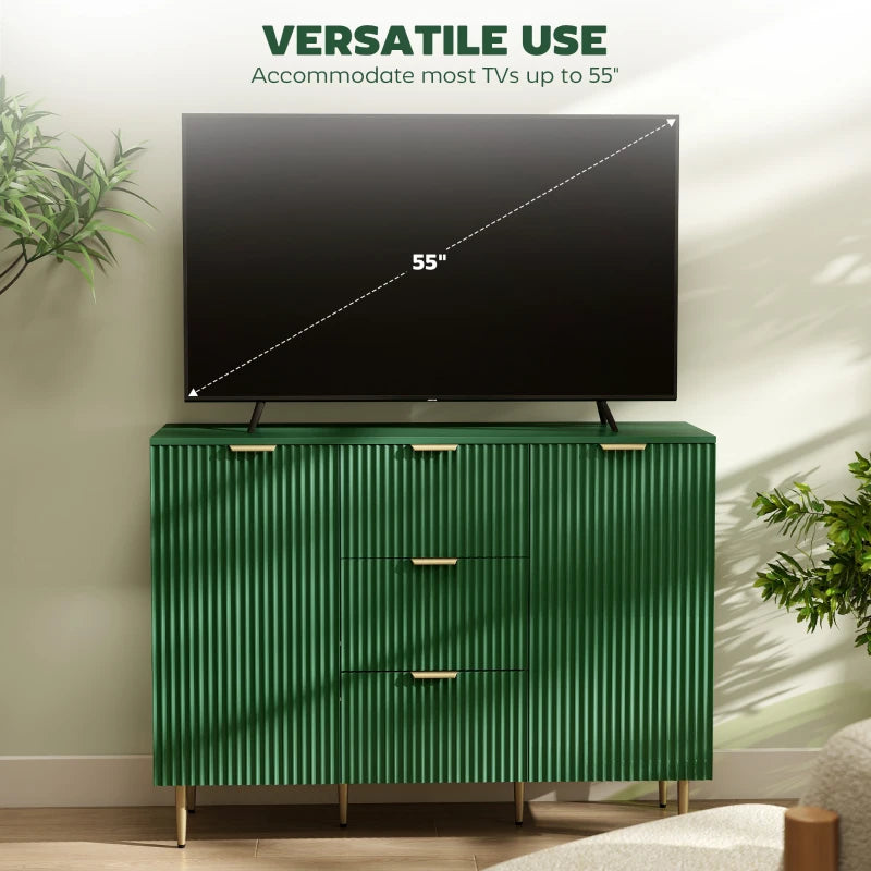 Modern Kitchen Storage Cabinet, Sideboard Buffet Cabinet w/ 3 Drawers and Adjustable Shelves for Kitchen Hallway, Green