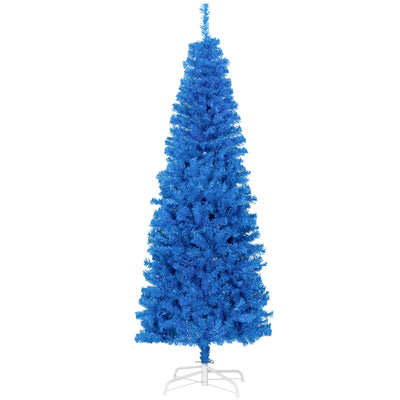 HOMCOM 6FT Pencil Christmas Tree, Artificial Christmas Tree with Automatic Open for Home Party, Blue 