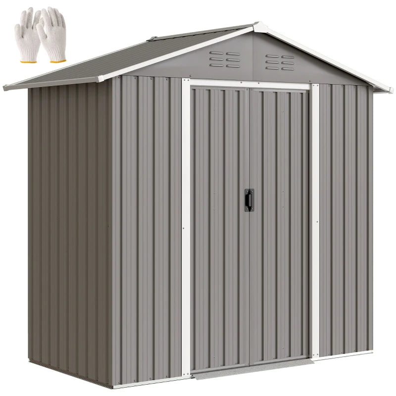 6.5x3.5ft Metal Garden Storage Shed for Outdoor Tool Storage with Double Sliding Doors and Vents, Light Grey