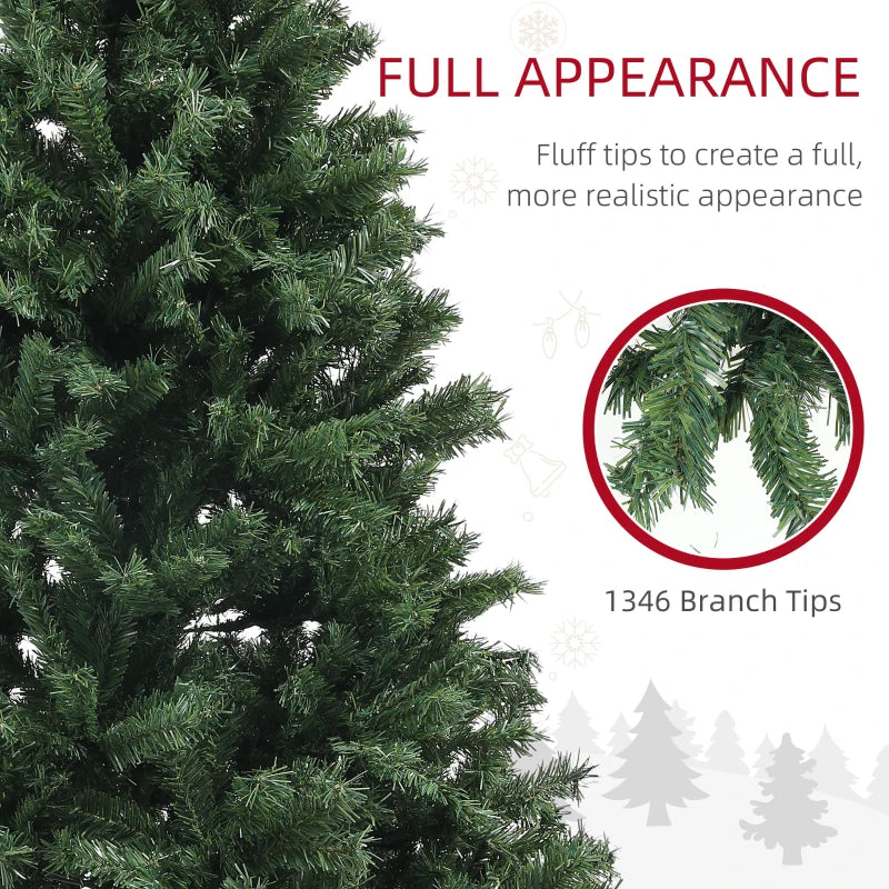 7.5ft Artificial Christmas Trees, Xmas Tree with 1346 Branch Tips, Auto Open Holiday Party Décor with Steel Base for Home Office, Green