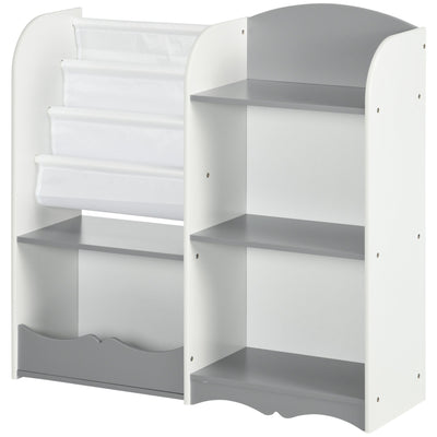 Qaba Kids Toy Storage Organizer Shelf Children Bookshelf for Bedroom Playroom Nursery Grey 