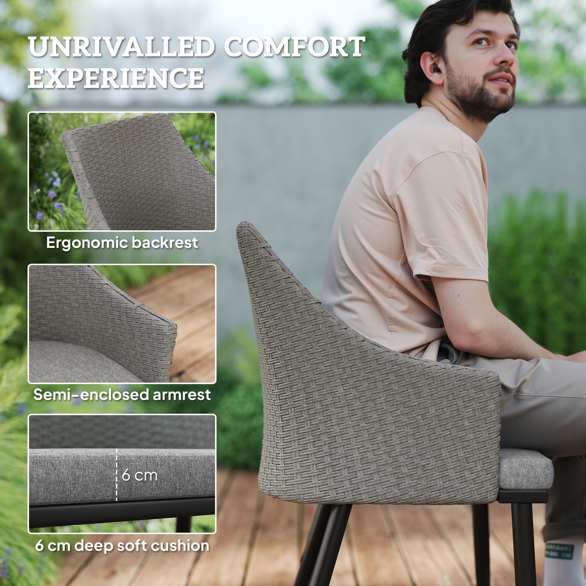 Outsunny 7 Piece Wicker Patio Furniture Set with Cushions, Umbrella Hole, Slatted Table Top, for Backyard, Porch, Garden, Balcony 