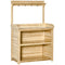 Outsunny Garden Potting Bench Table, Wooden Workstation Bench w/ Galvanized Metal Tabletop, Storage Shelves and Hooks