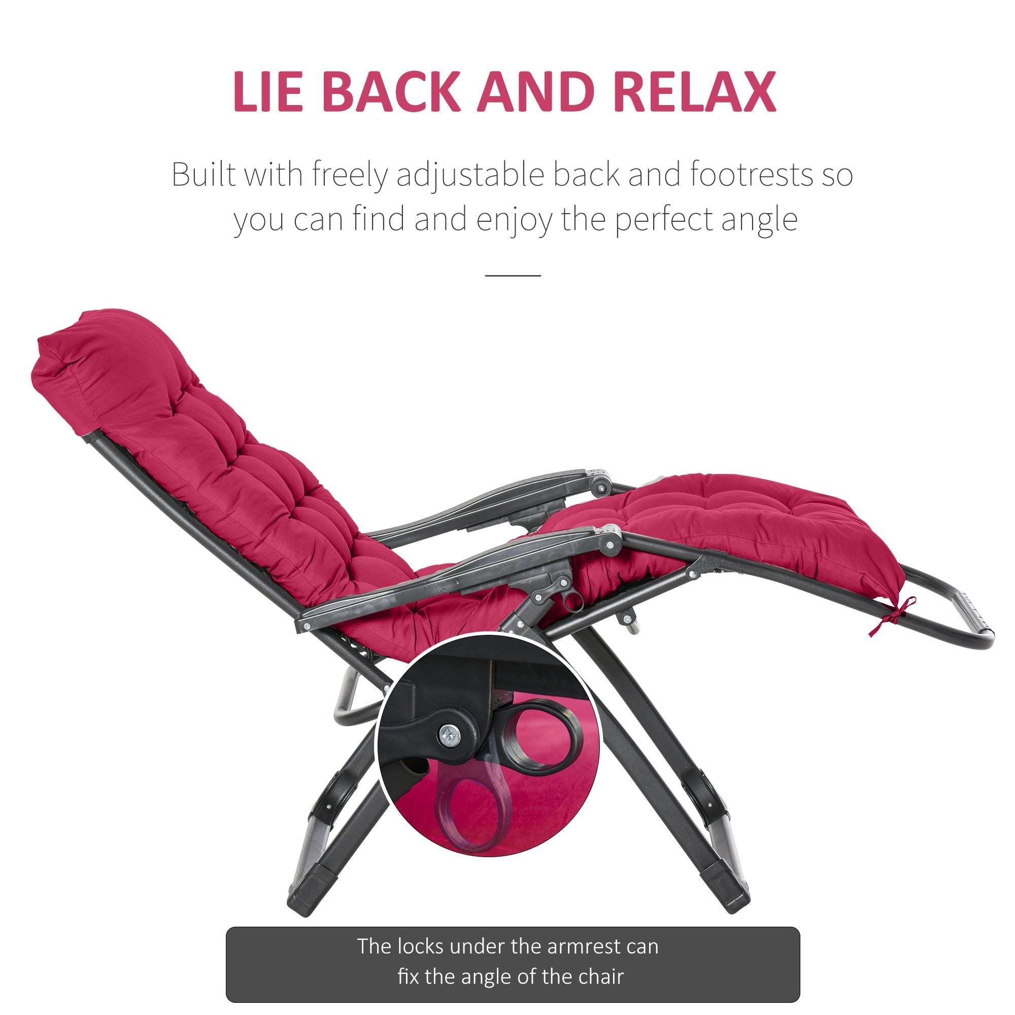 Outsunny Reclining Zero Gravity Chair Folding Garden Sun Lounger with Cushion Headrest Red 