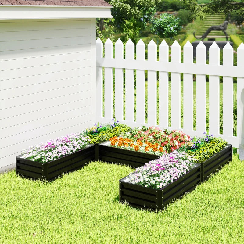 Steel Raised Garden Bed, Set of 5 Large Box Planters for Outdoor Plants Vegetables Flowers Herbs, 8x8x1ft, Black