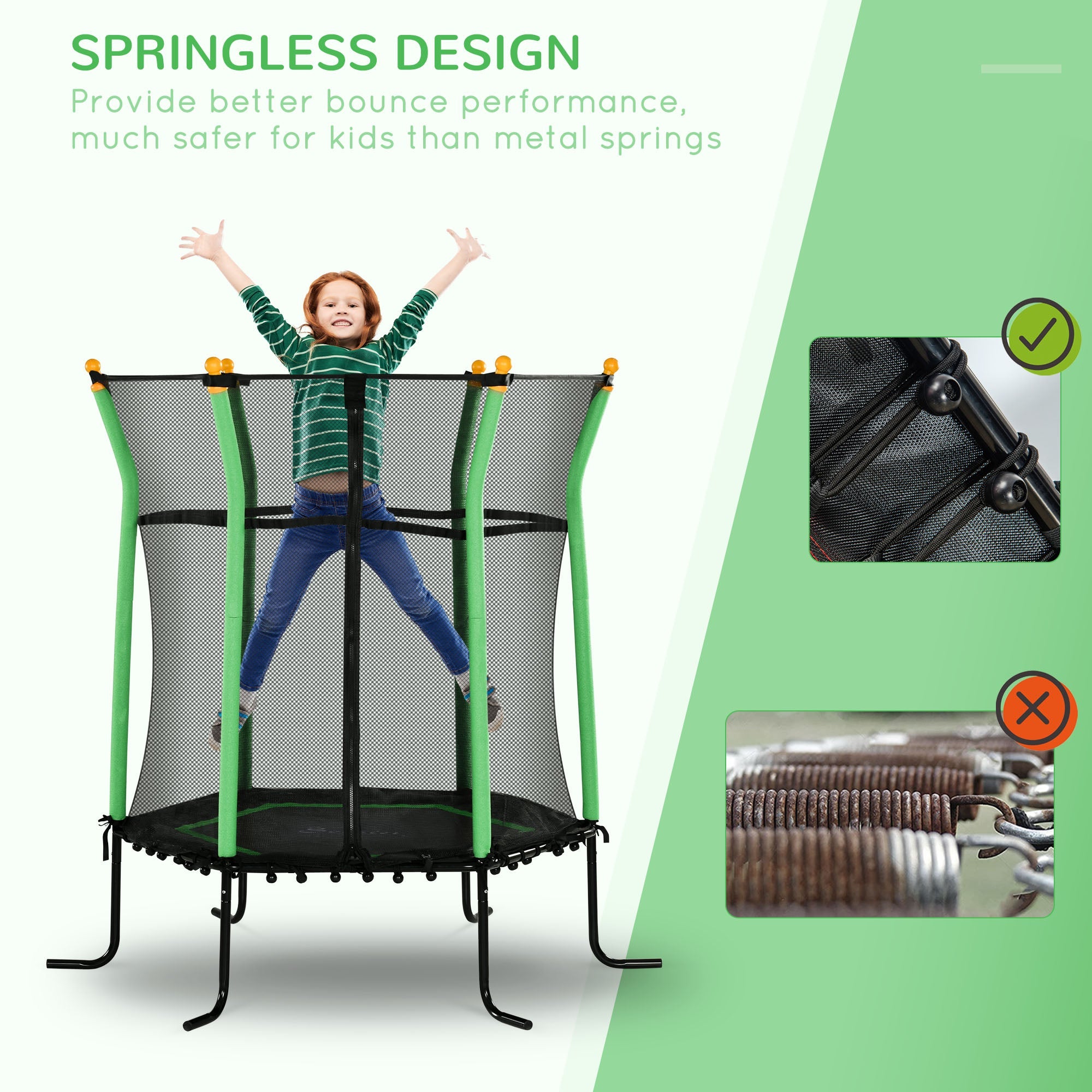 Soozier 64" Kids Trampoline Indoor/Outdoo with Enclosure Net Elastic Thick Padded Pole Gift for Ages 3-10 Years Old Green 