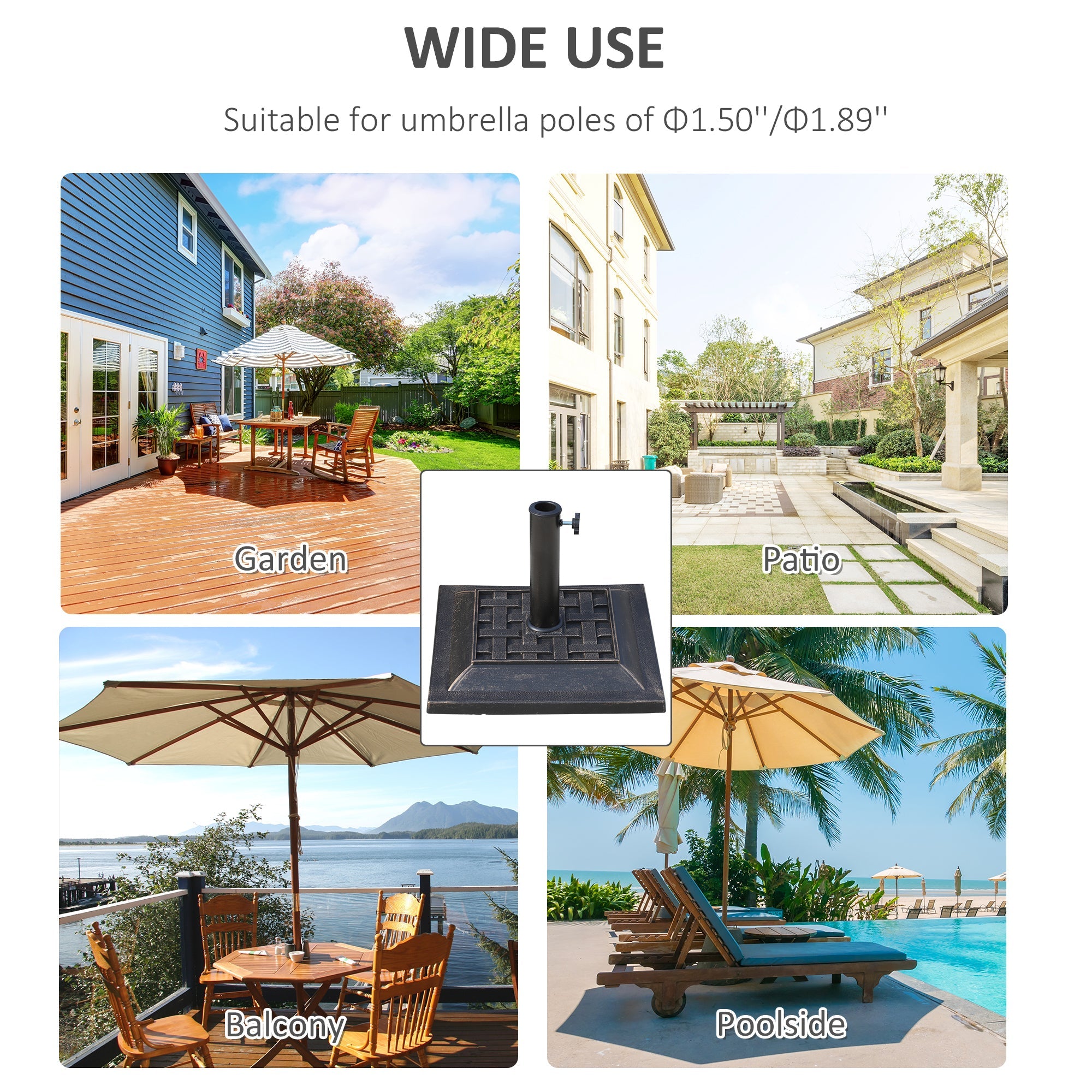 Outsunny Resin Square Umbrella Base: Coated Pole Stand for Patio Market Parasols, Bronze 