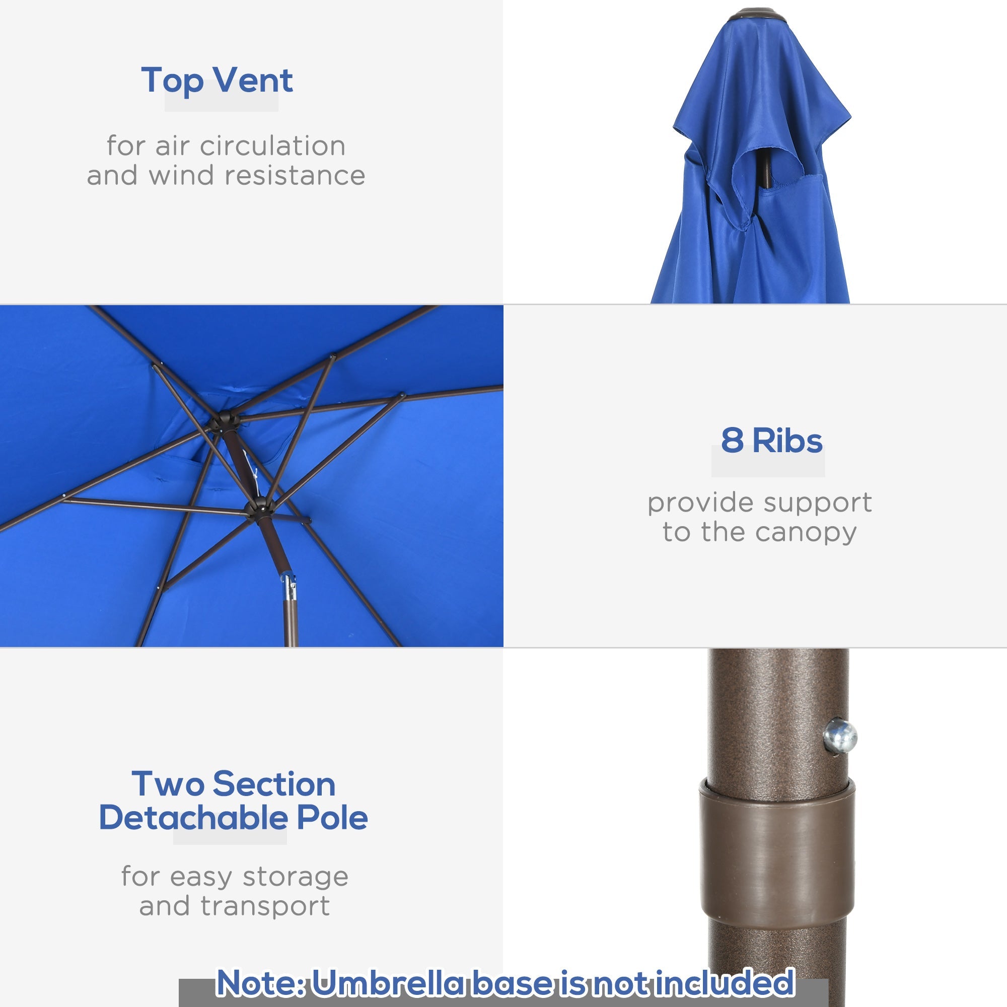 Outsunny Rectangle Patio Umbrella: 6.5x10ft Aluminum Tilt Outdoor Sunshade Canopy with Crank, Dark Blue 