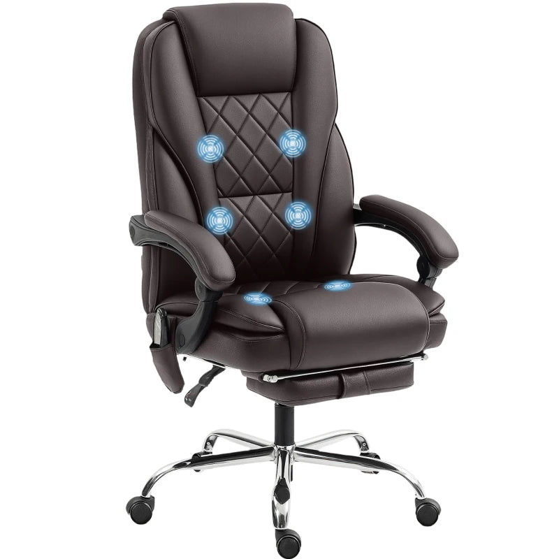 Massage Office Chair, Reclining Computer Chair with Adjustable Height and Footrest, Dark Brown