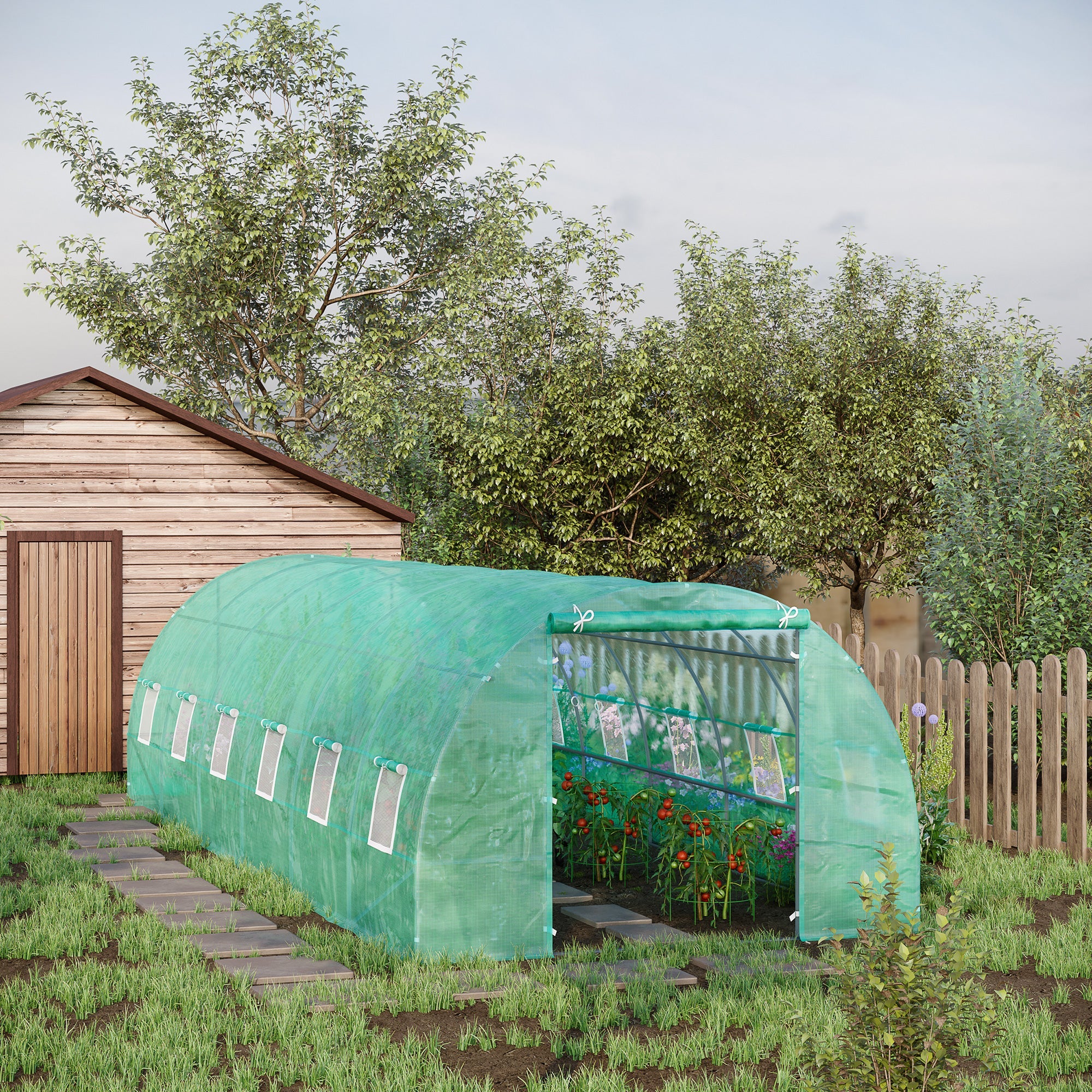 Outsunny Large Walk-in Tunnel Greenhouse: 26.2'x10'x6.7' Steel Frame for Outdoor Garden Plants, Green 