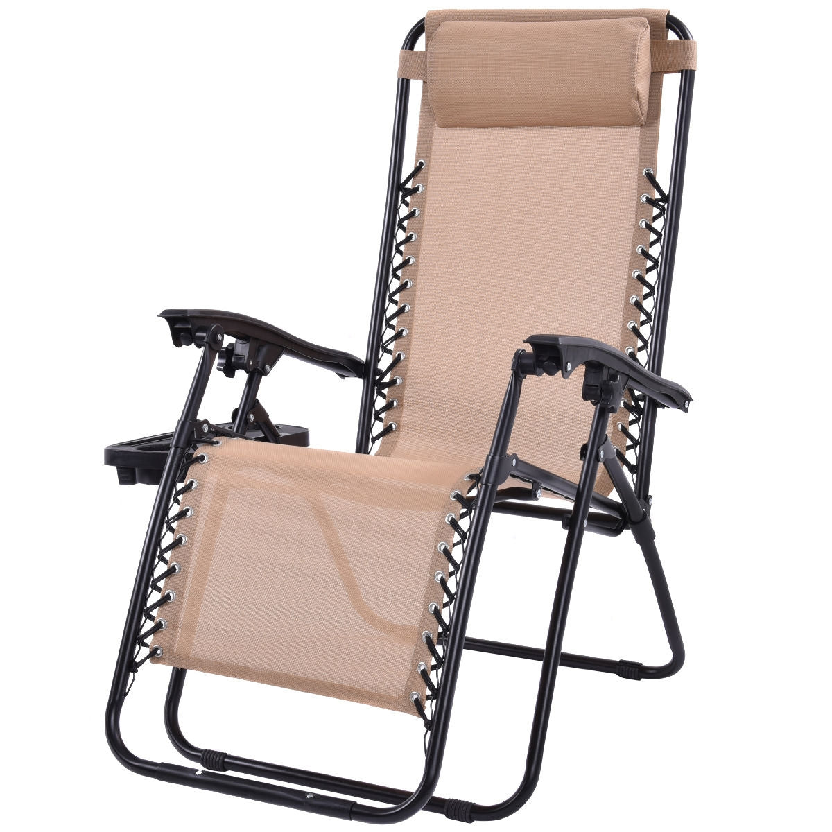 2 Pieces Folding Lounge Chair with Zero Gravity - BeigeÂ 