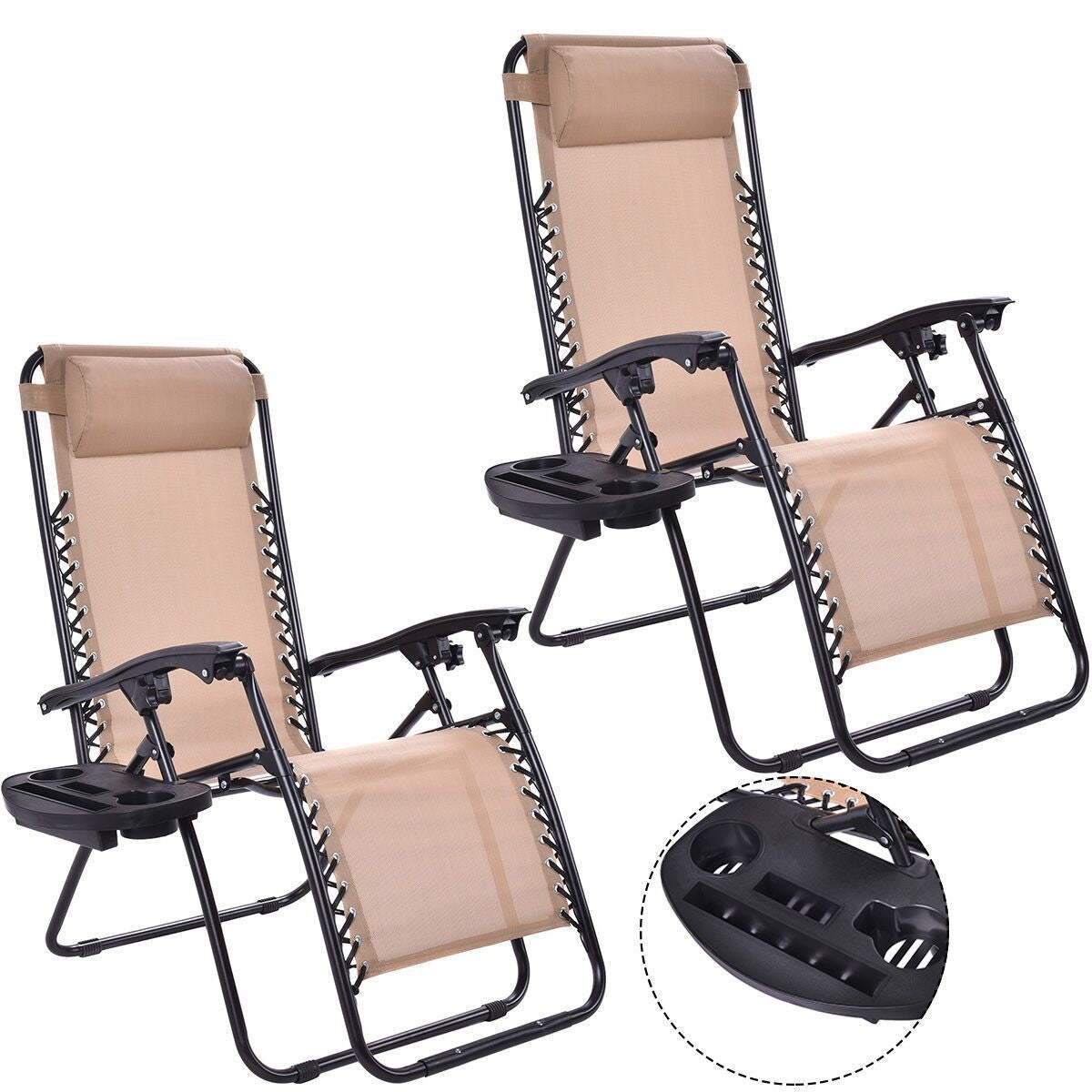 2 Pieces Folding Lounge Chair with Zero Gravity - BeigeÂ 