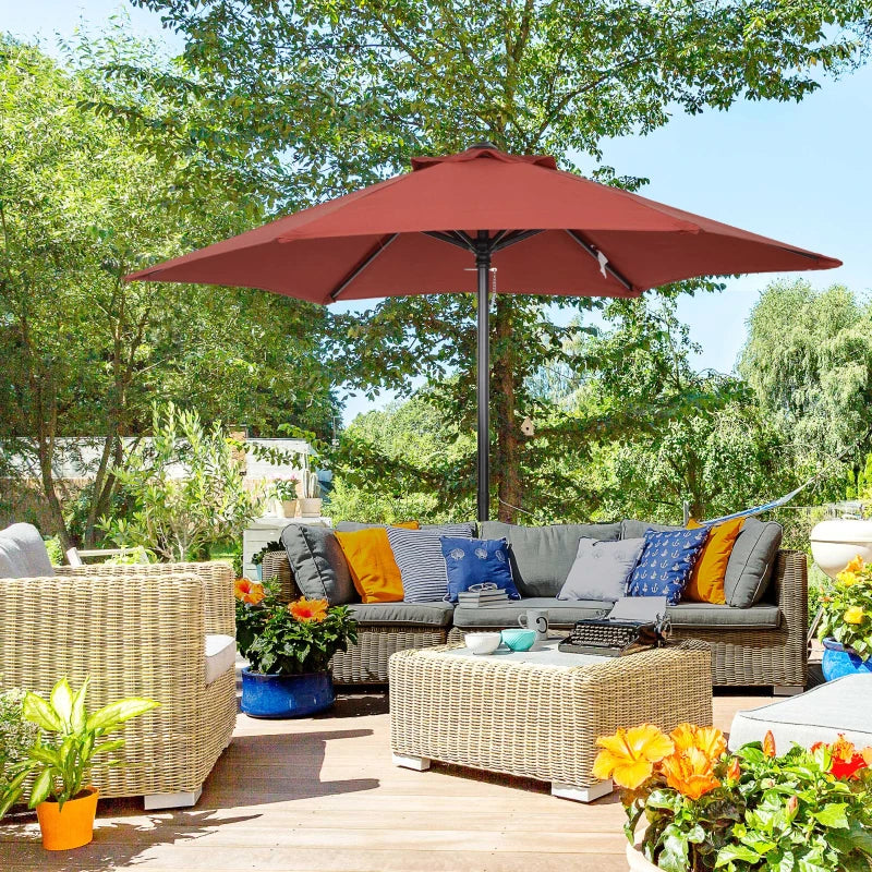 6.6FT Patio Umbrella, Outdoor Parasol with 6 Solid Ribs, Wine Red