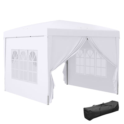 Outsunny 10'x10' Pop Up Party Tent Outdoor Wedding Gazebo Canopy Carrying Bag White 