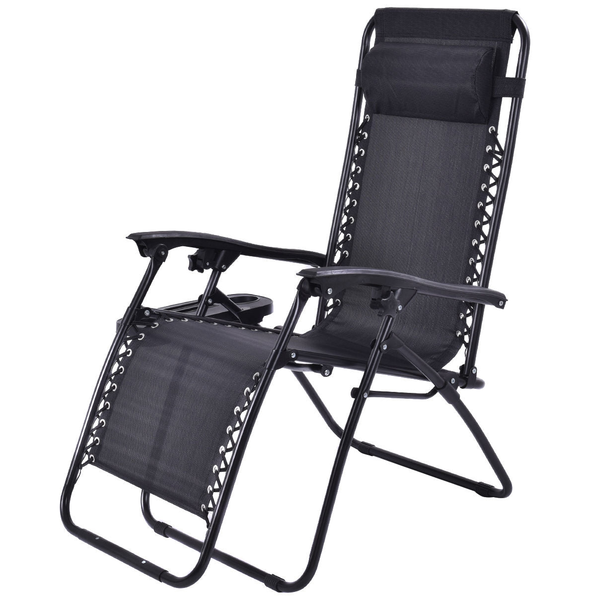 2 Pieces Folding Lounge Chair with Zero Gravity - Black