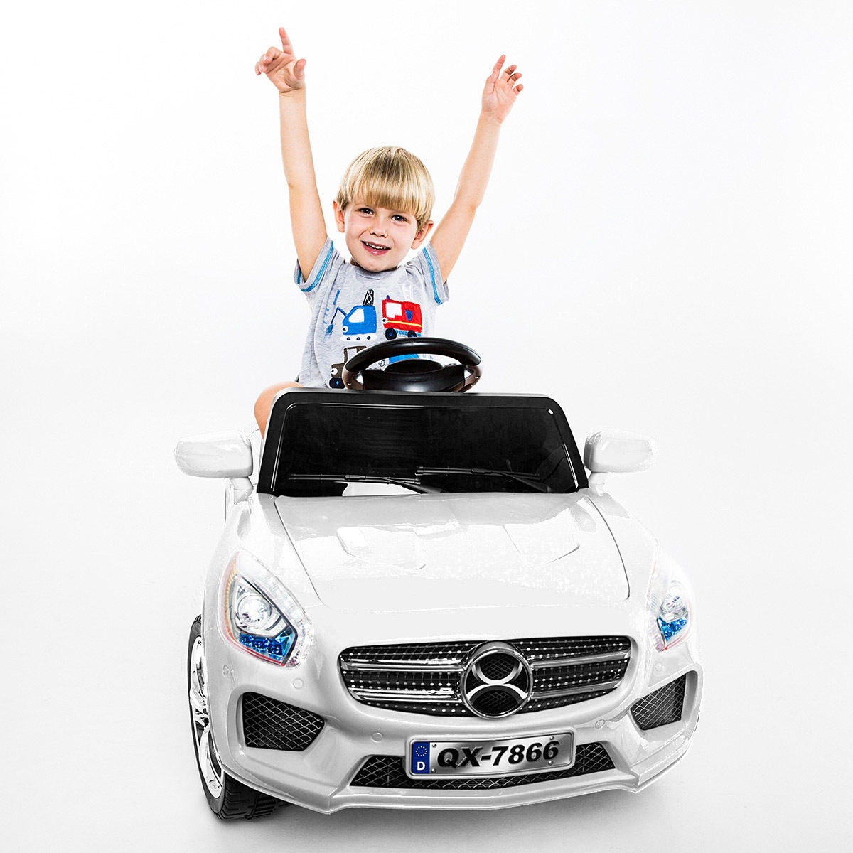 6 V Kids Ride on Car w/ RC + LED Lights + MP3-White