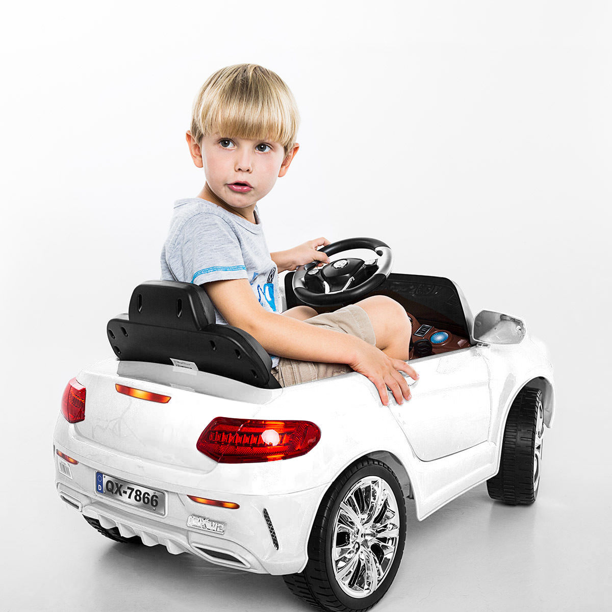 6 V Kids Ride on Car w/ RC + LED Lights + MP3-White