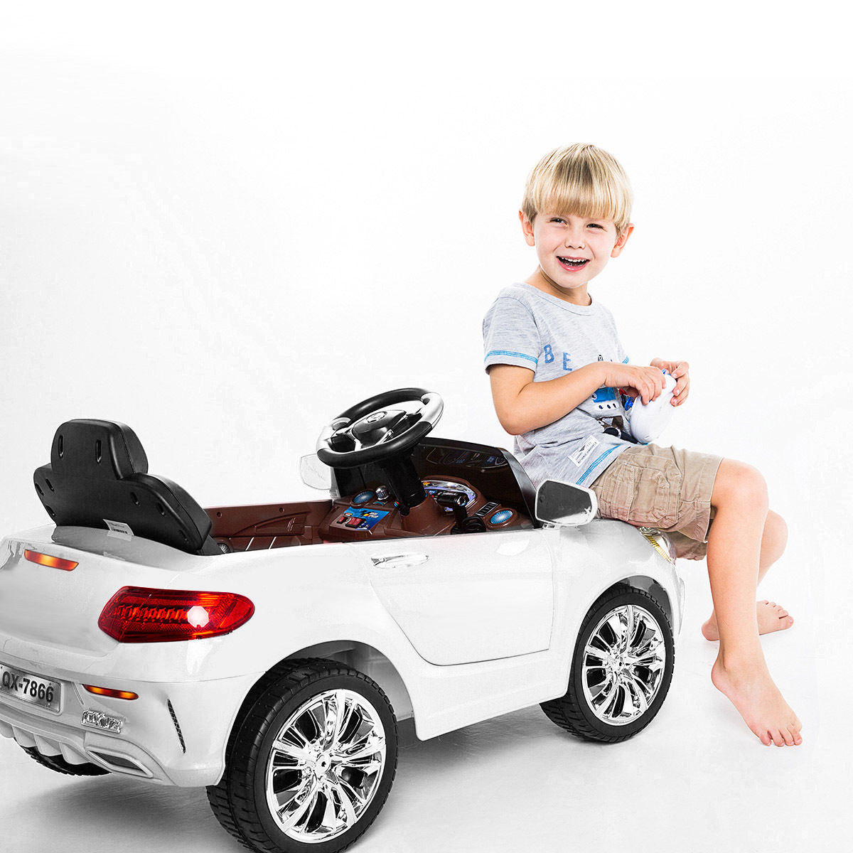 6 V Kids Ride on Car w/ RC + LED Lights + MP3-White