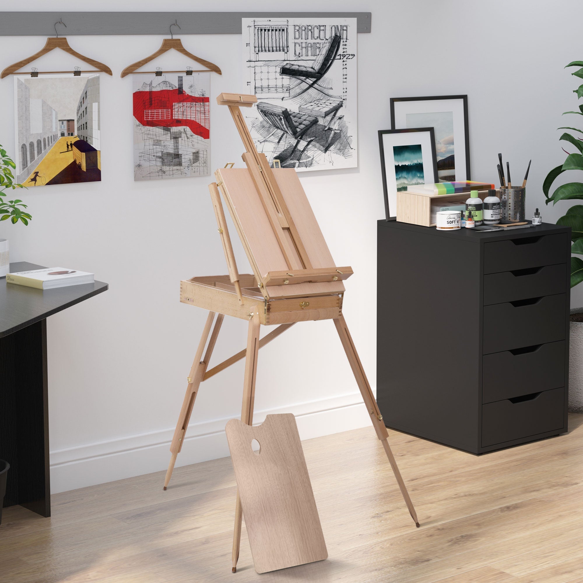 HOMCOM Foldable Art Easel 72.4" Portable Sketch Box French Style Wood Stand Drawer Palette Shoulder Strap Hold Canvas Artist Supplies 