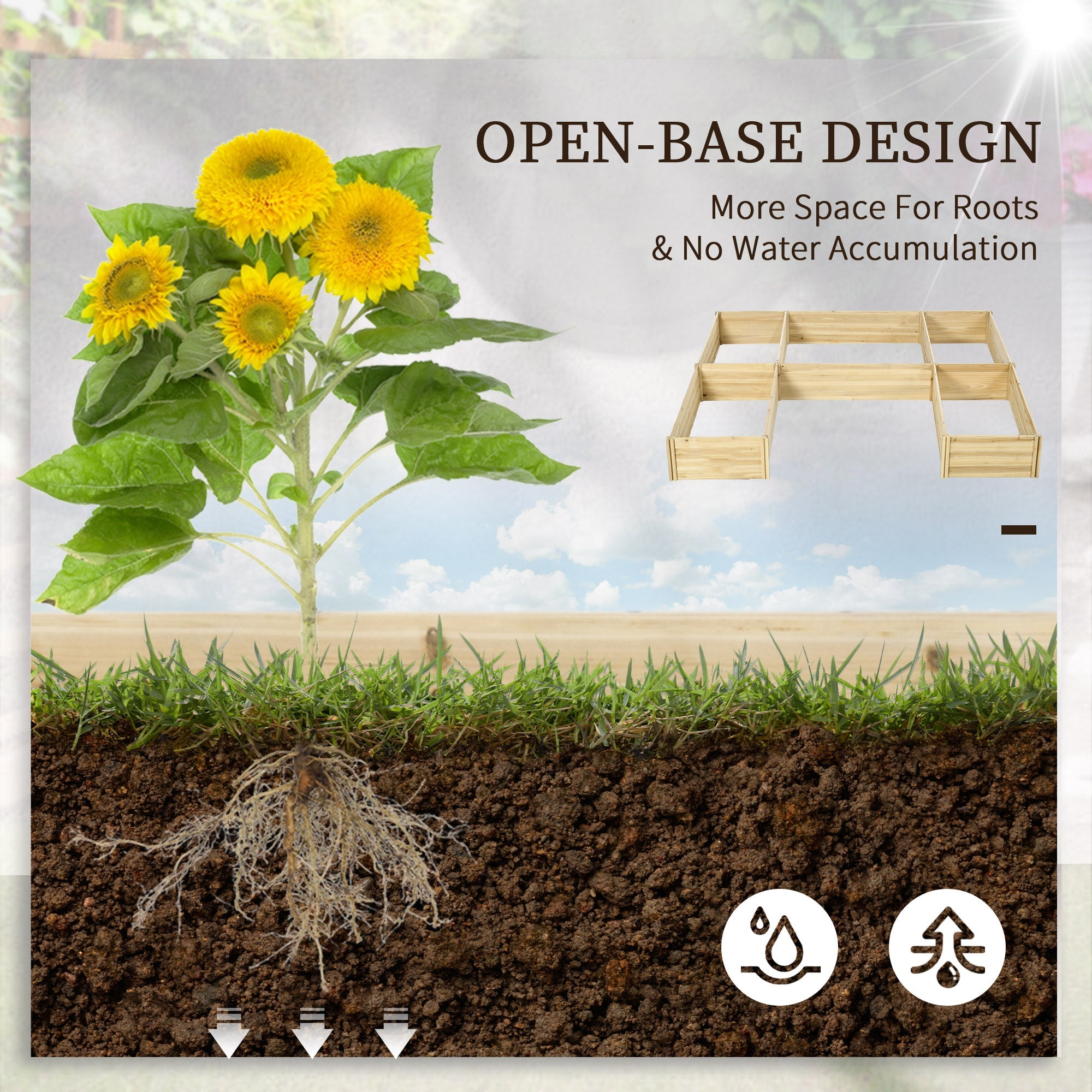 Outsunny DIY 5-box Garden Planter with Open Bottom for Outdoor Plants, Vegetables, Flowers, Herbs, Natural Wood 