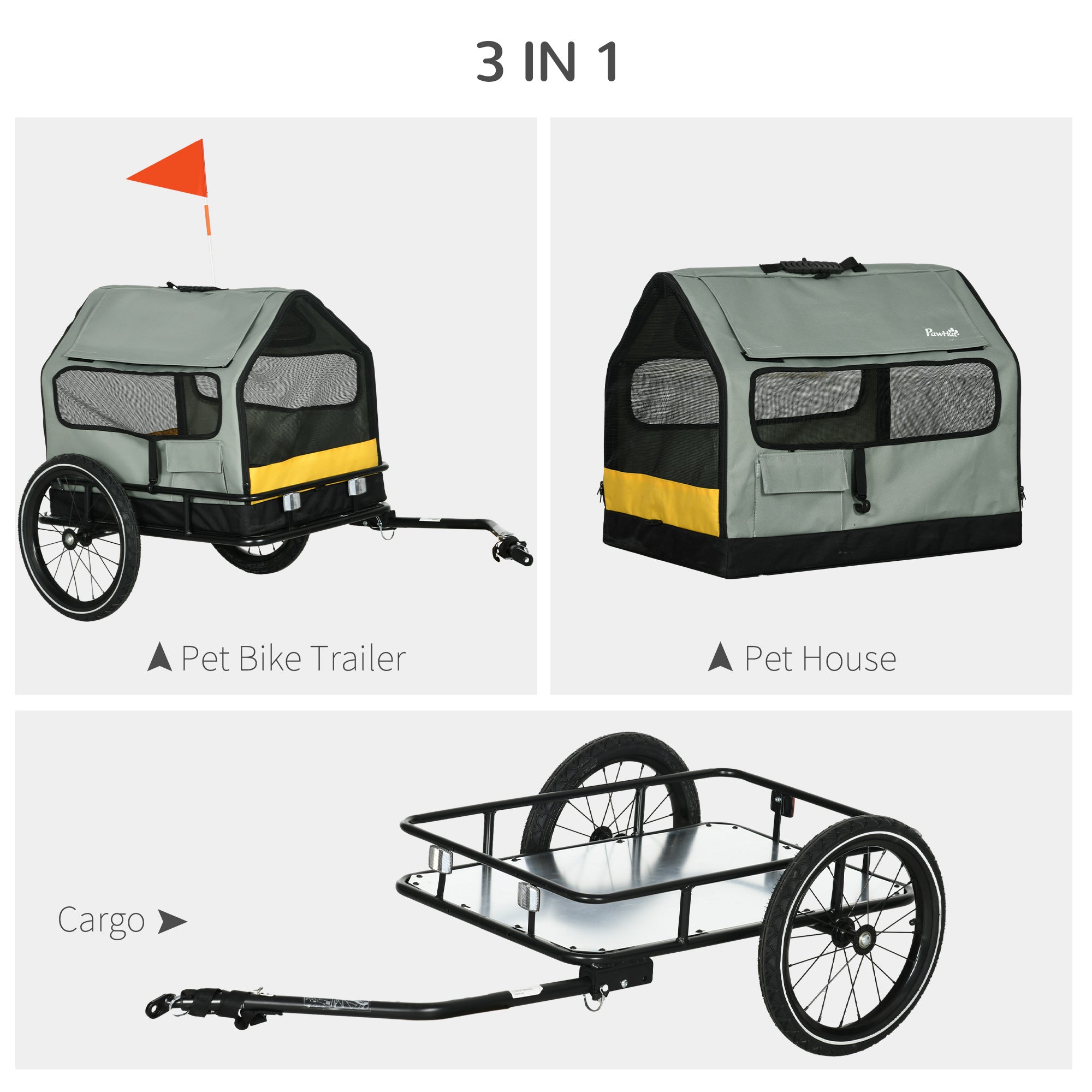 Aosom 3 in 1 Dog Bike Trailer, Pet Cargo, Pet Bed with Safety Leash, Hitch, Quick-Release Wheels, Cushion for Small Dogs 