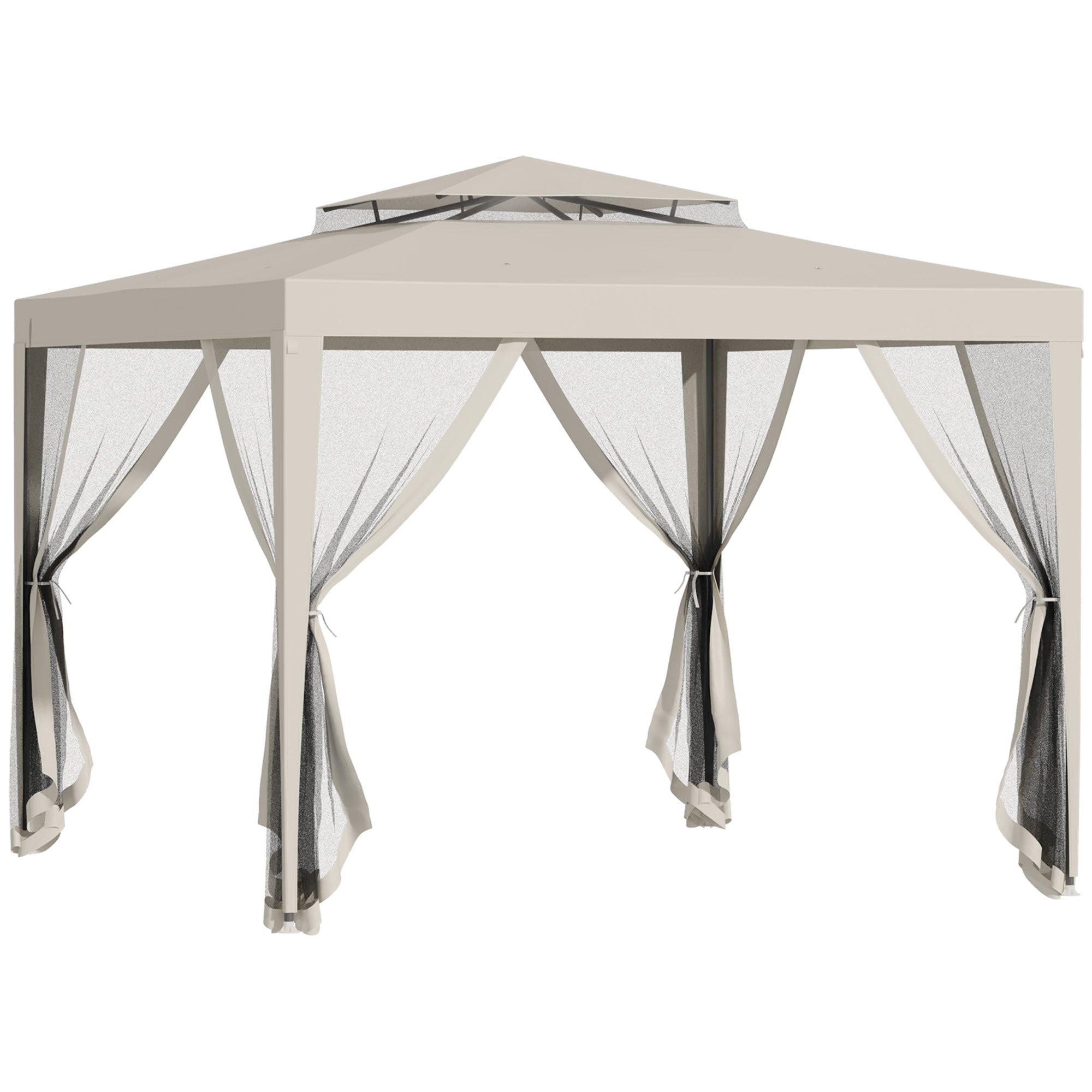 Outsunny Canopy Tent 10'x10' Party Tent with Mesh Netting Double Tier Roof Backyard Garden Patio Outdoor Beige 