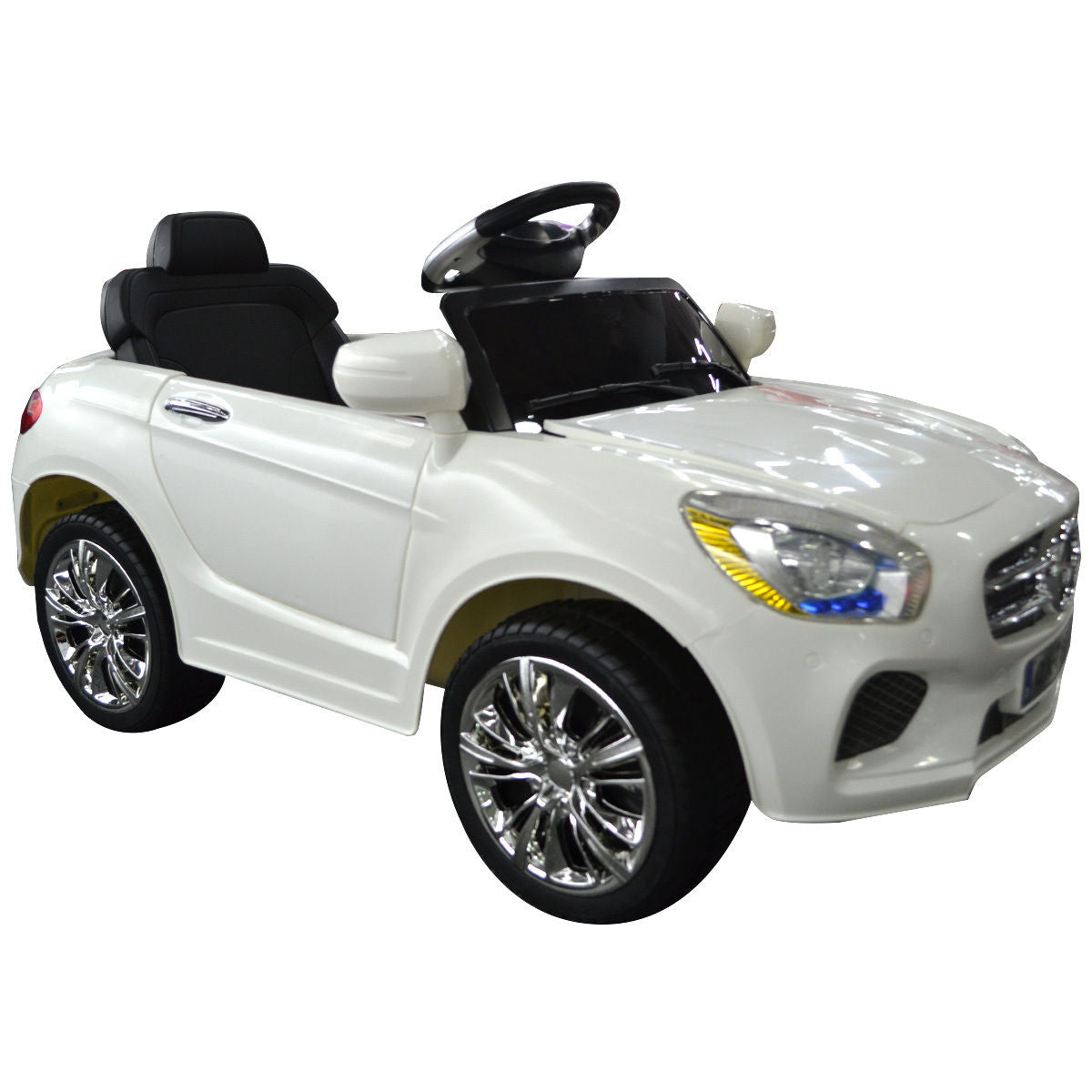 6 V Kids Ride on Car w/ RC + LED Lights + MP3-White