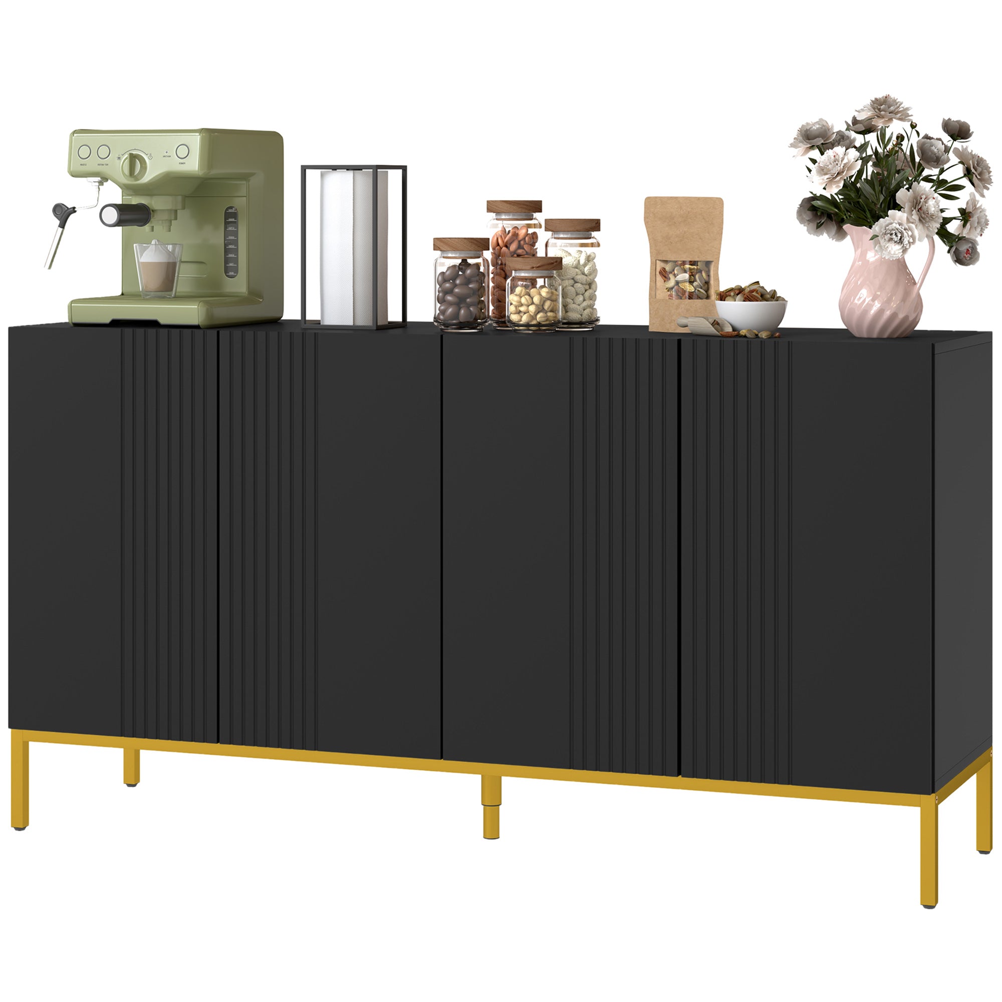 HOMCOM Sideboard Storage Cabinet with Adjustable Shelves, Soft-Close Doors, Kitchen Buffet Cabinet for Dining Room, Black 