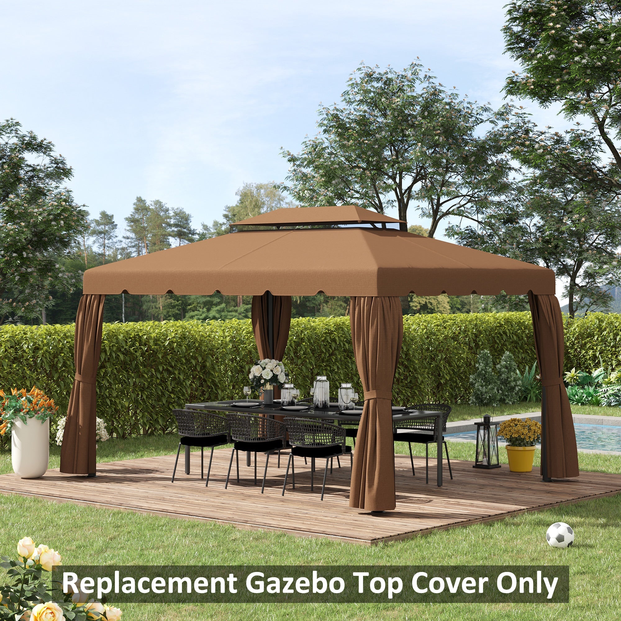 Outsunny 12.8' x 9.5' Gazebo Replacement Canopy, Gazebo Top Cover with Double Vented Roof for Garden Patio Outdoor (TOP ONLY), Coffee 