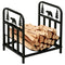 Curved Firewood Rack with Bear and Pine Tree Design, 17 Inch Log Holder Storage Rack with 110 lbs. Capacity, Black