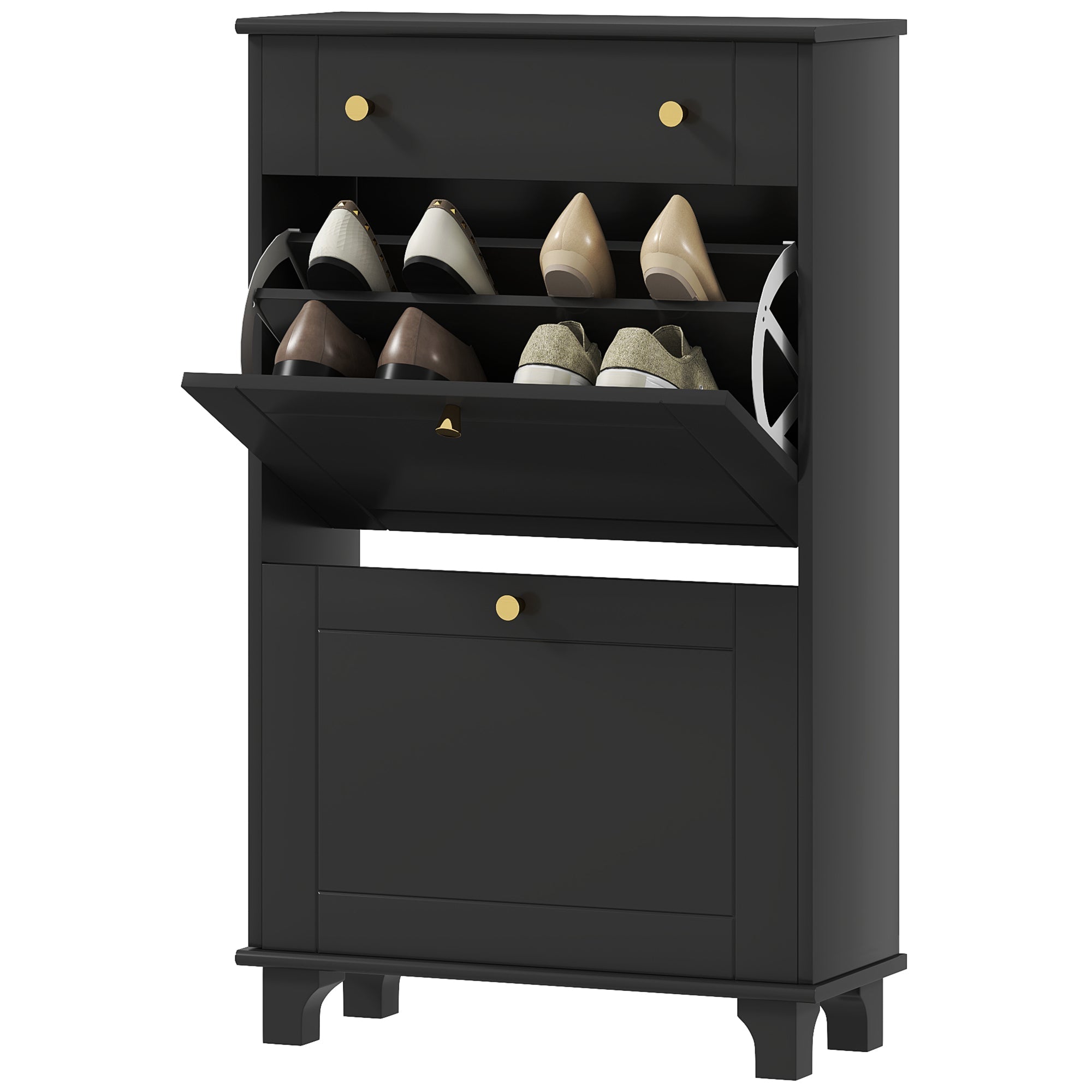 HOMCOM Slim Shoe Storage with 2 Flip Drawers and Adjustable Shelves Shoe Cabinet Organizer for 8 Pair, Black 