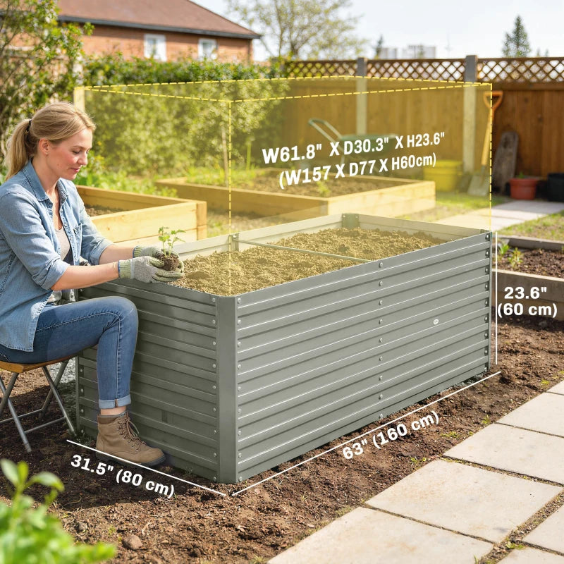 5' x 3' x 2' Raised Garden Bed, Galvanized Planter Box for Growing Flowers, Herbs and Vegetables, Light Grey