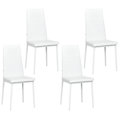 HOMCOM Set of 4 High Back Dining Chairs Upholstered Metal Legs Modern Kitchen Seating White 