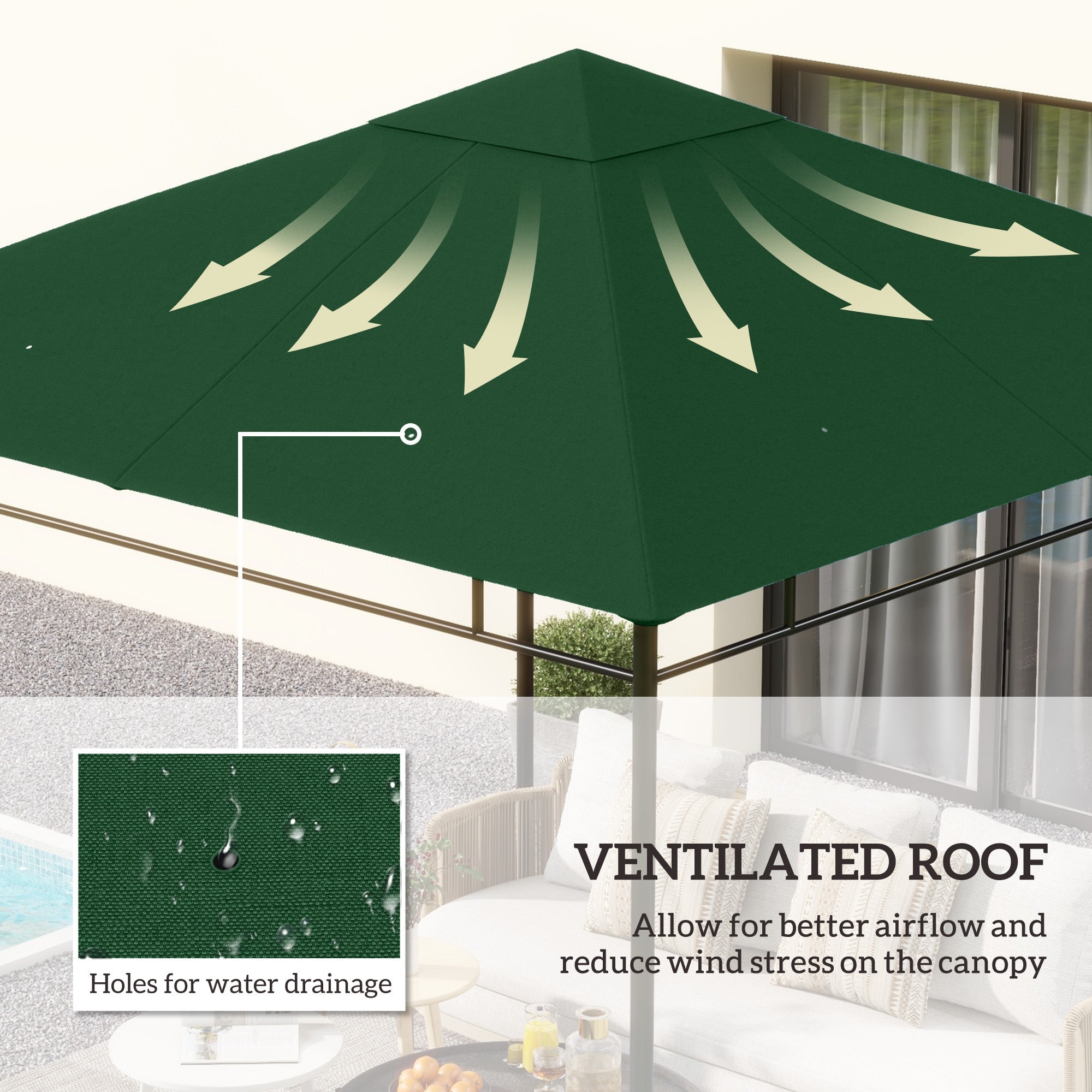 Outsunny Gazebo Canopy Replacement 9.84 x 9.84ft UV Protected Top Sun Shade Green 
