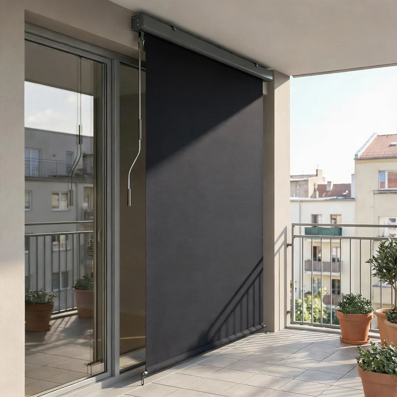 Cordless Roller Shade, Outdoor Blinds Cordless Roll Up Shade, UV Protection Waterproof, 98" L x 63" W, Dark Grey