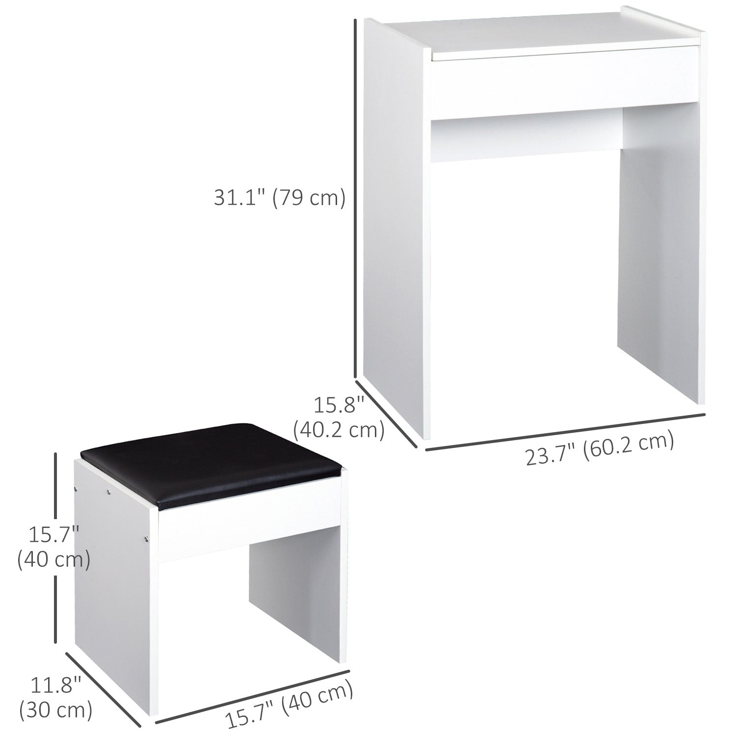 Homcom White Makeup Vanity Dressing Table With Mirror Vanity Set Stool Set Makeup Desk With Flip Top Bedroom Furniture White 