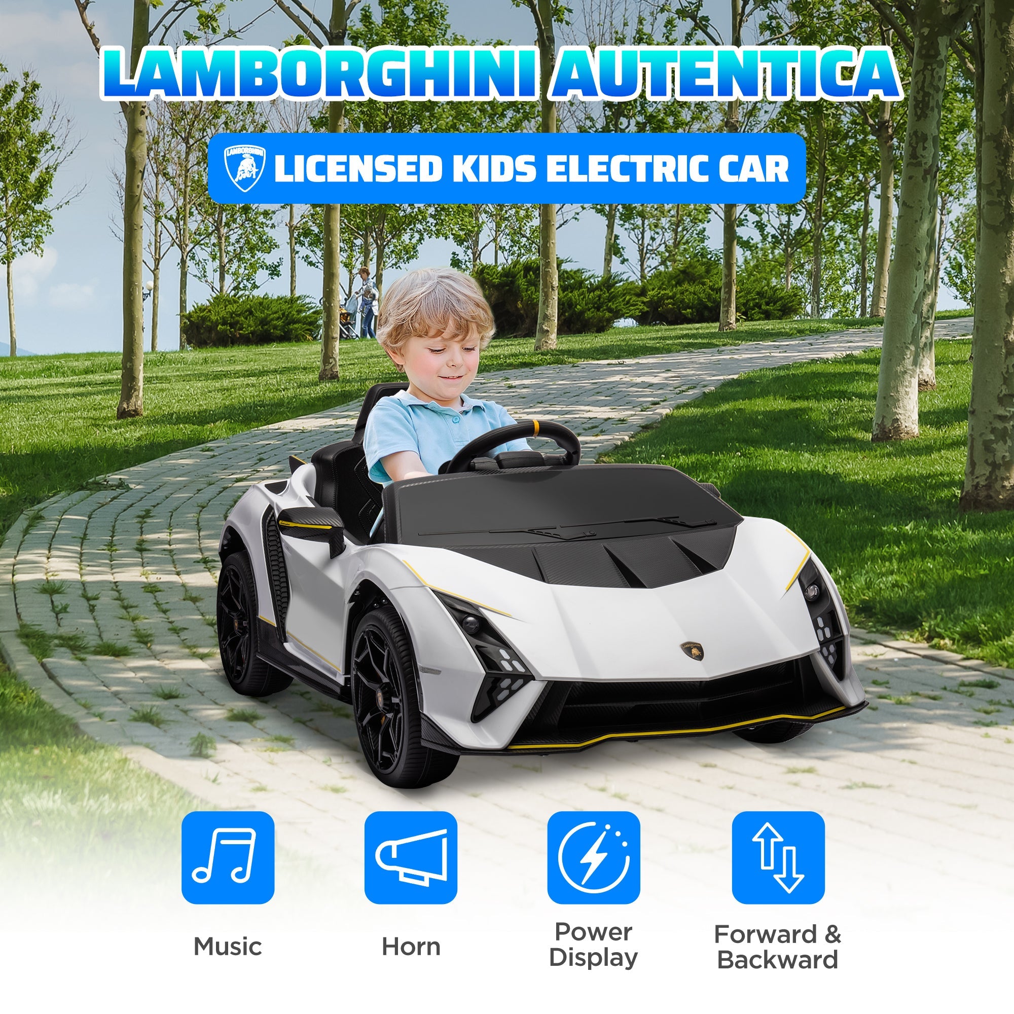 Qaba 12V Lamborghini Autentica Licensed Kids Car with Remote Control, 4 Wheels Spring Suspension, Soft Start, White 