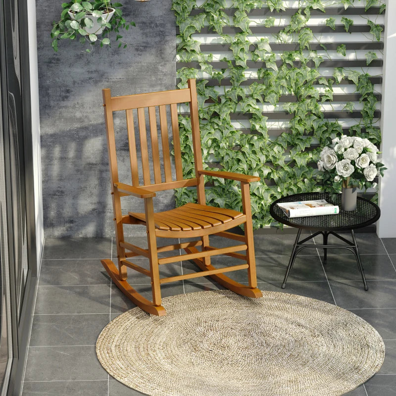 Wooden Porch Rocking Chair Outdoor Patio Rocker Garden Single Leisure Reclining Seat Armchair Natural
