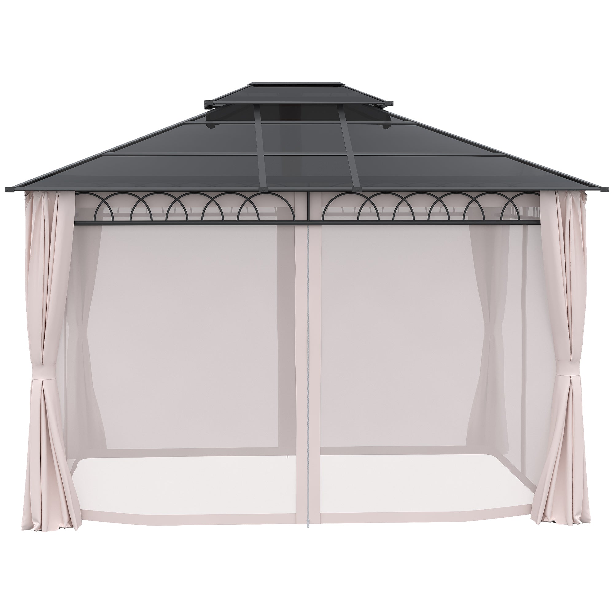 Outsunny 10' x 12' Outdoor Hardtop Gazebo Canopy w/ Double PC Roof, Steel Frame, Nettings, Curtains for Garden Lawn Deck, Khaki 