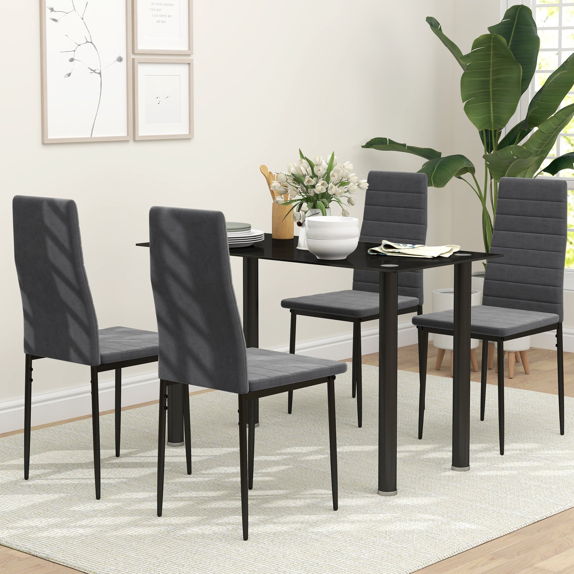 HOMCOM Modern Dining Chairs, Set of 4, High Back Upholstery and Metal Legs for the Living Room, Kitchen, Home Office, Grey 