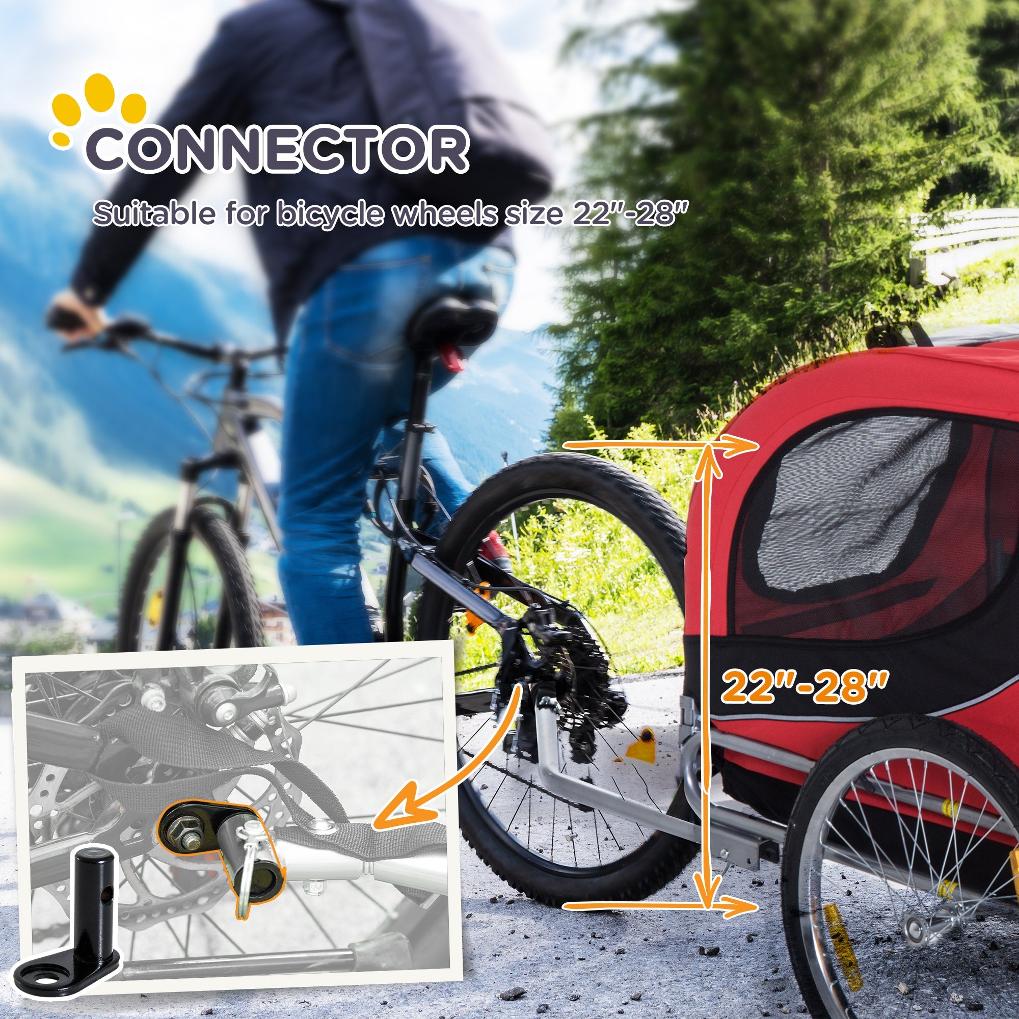 Aosom Dog Bike Trailer Foldable Pet Cart Bicycle Wagon Cargo Carrier Attachment for Travel with Safety Anchor Red 