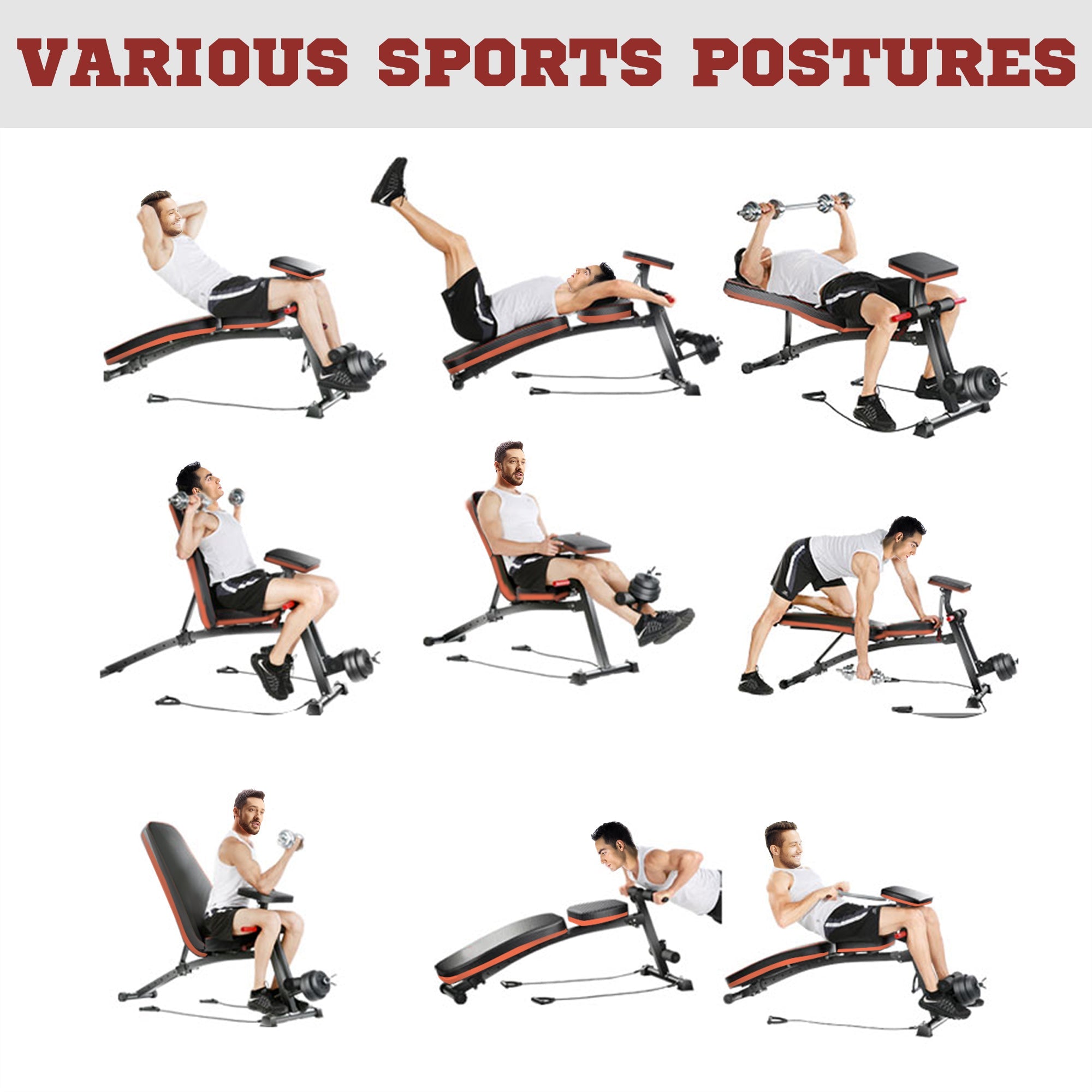Soozier Foldable Press Bench Adjustable Dumbbell, Weight Training Bench Exercises Gym Chair, Black & Red 