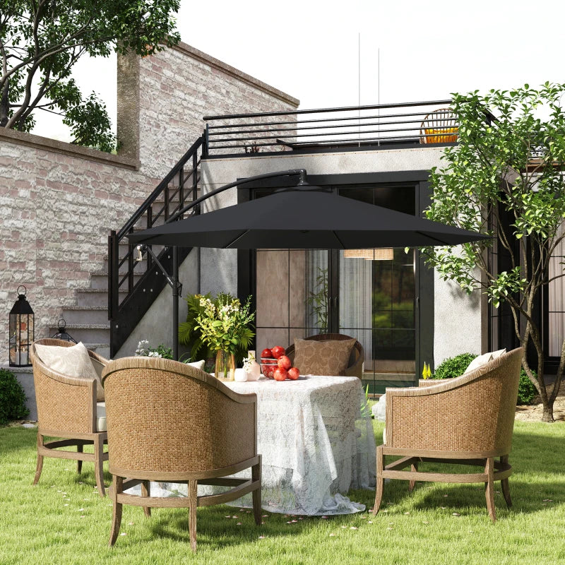 9.7ft Offset Patio Umbrella Garden Hanging Parasol Banana Cantilever Umbrella with Base, Crank, Black