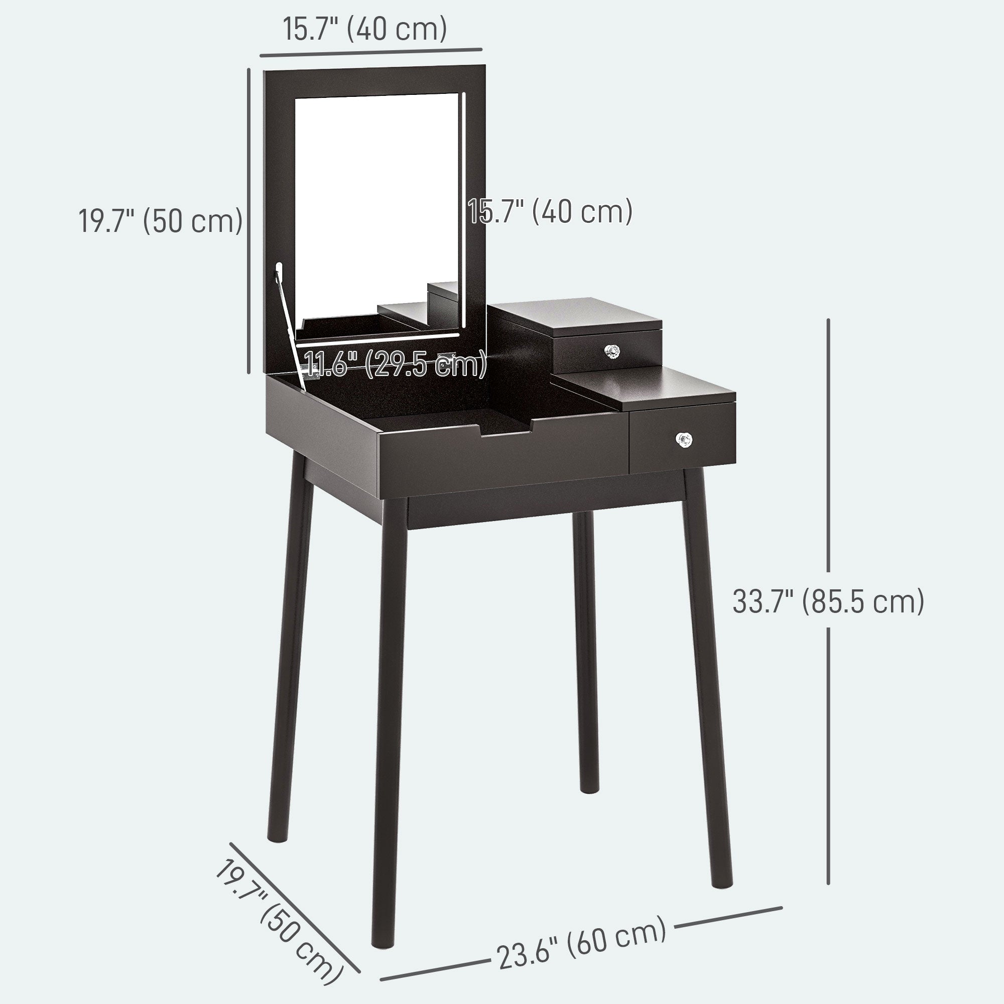HOMCOM Makeup Vanity Table with Flip-up Mirror, Modern Dressing Table with 2 Drawers for Bedroom, Black 
