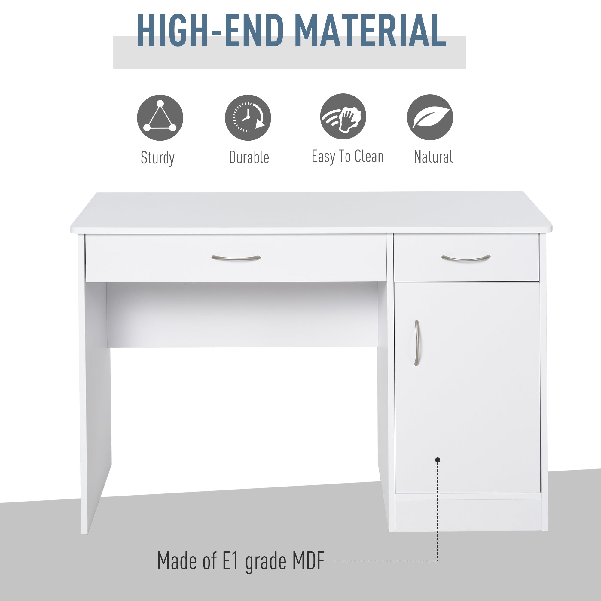 HOMCOM White Writing Desk with Drawers & Locker for Home Office Study Workstation Table 