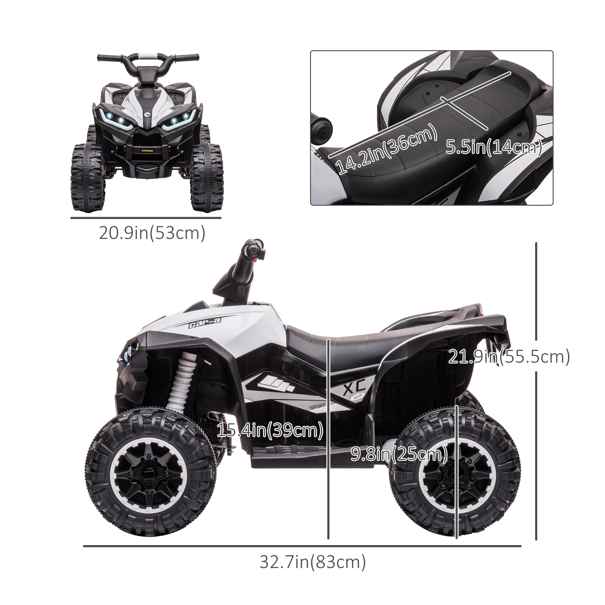 Aosom Kids 4 Wheeler Quad with Music, MP3, Headlights, High & Low Speed, Kids ATV for 3-5 Years Old Boys & Girl, White 
