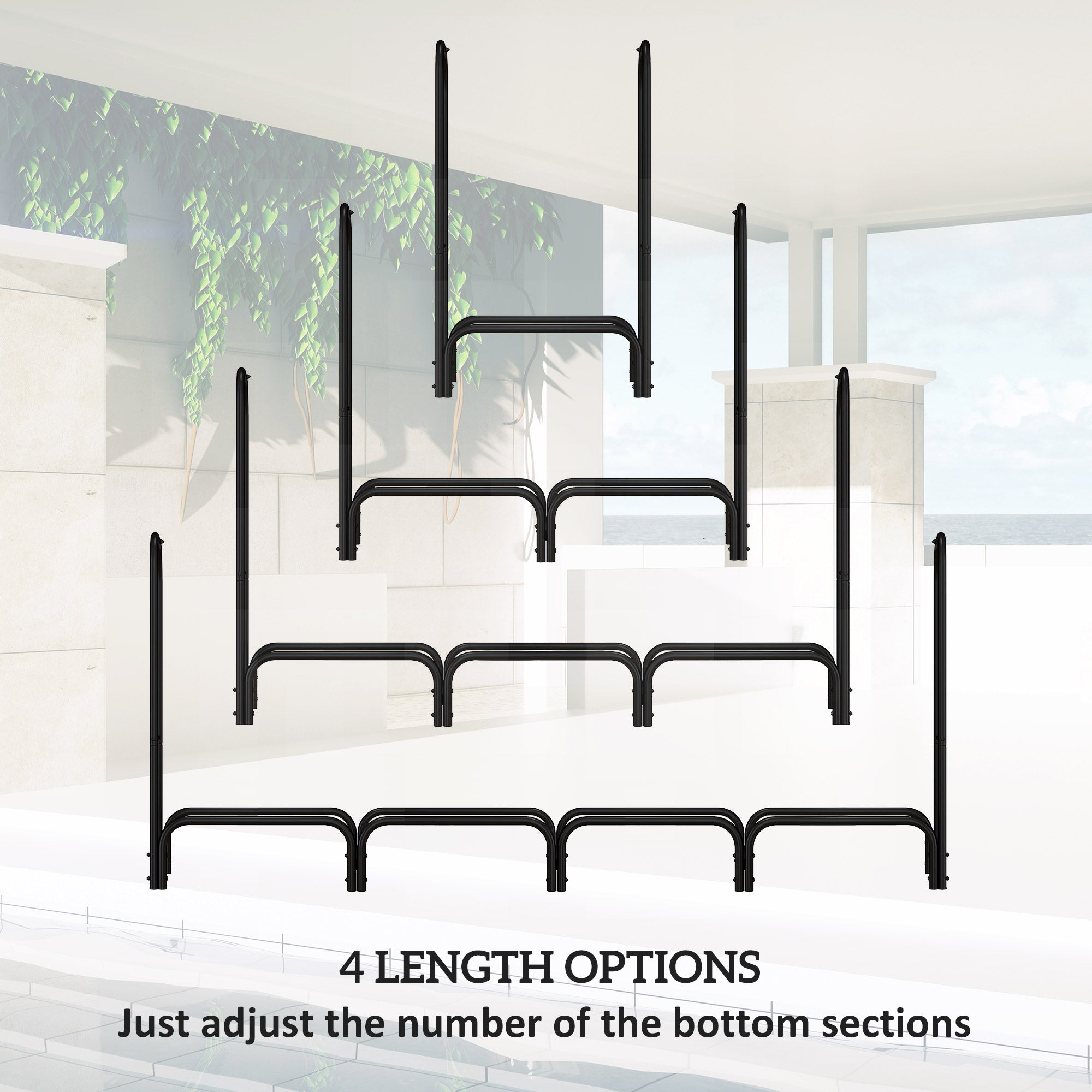 Outsunny 8ft Outdoor Firewood Rack with Cover, Adjustable Wood Storage Holder, Indoor Outdoor Log Rack, Black 