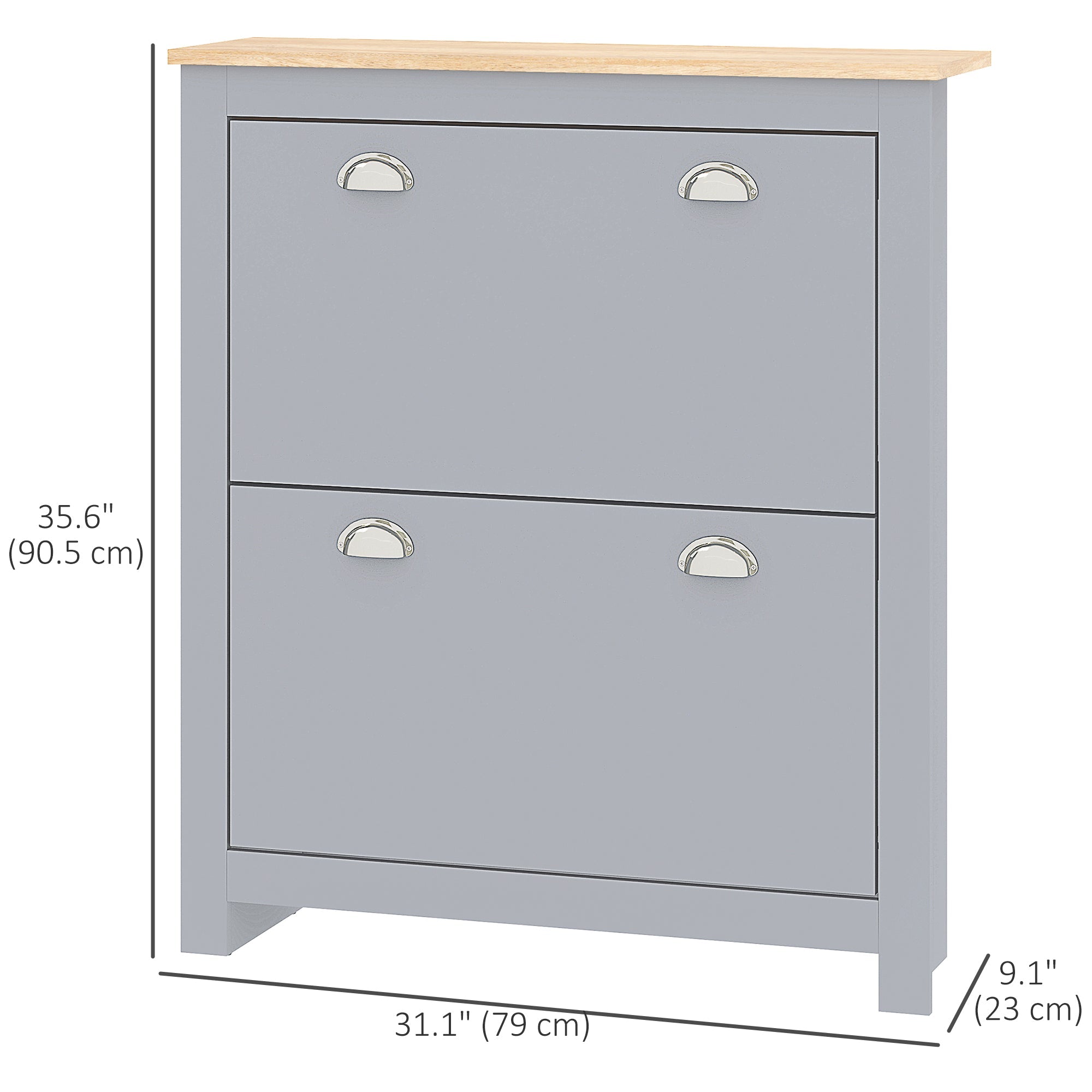 HOMCOM Entryway Shoe Cabinet with 2 Flip Drawers and Adjustable Shelves, 12 Pair Shoe Storage Organizer for Hallway, Grey 