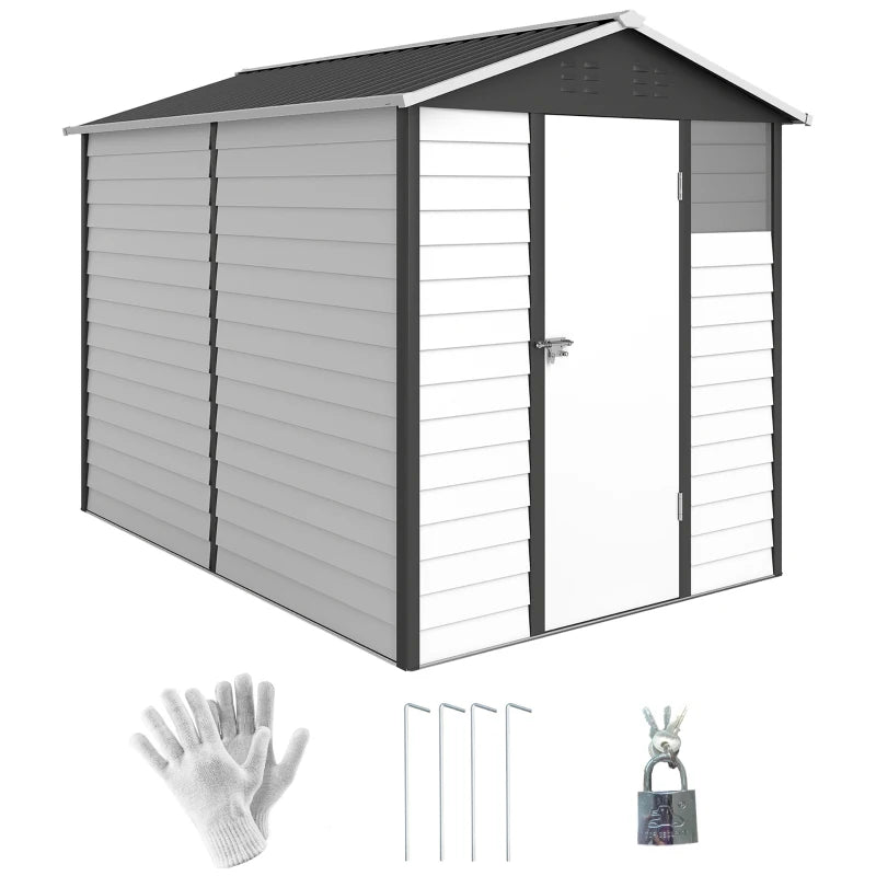 9' x 6' Garden Shed, Outdoor Storage Patio Shed w/ Sloped Roof, Lockable Door for Patio Lawn, Dark Grey